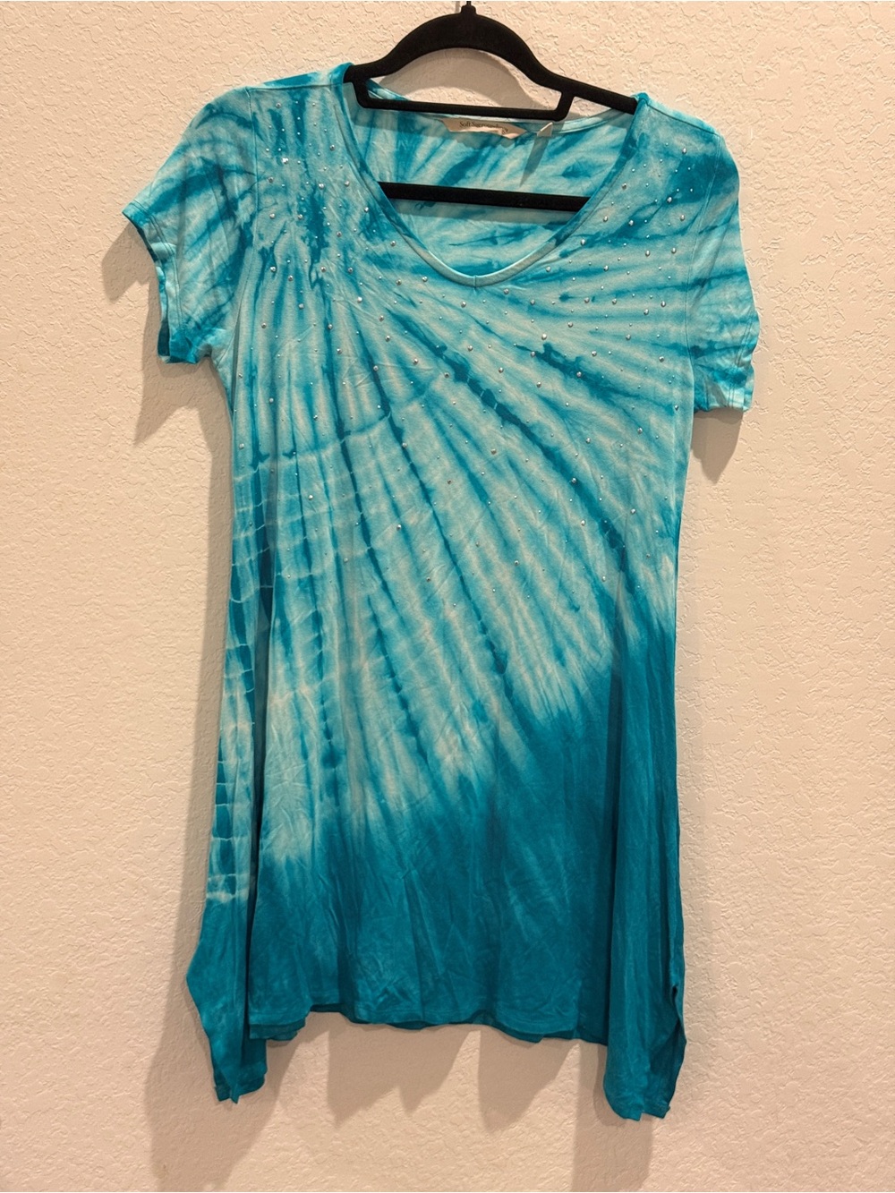 Soft Surroundings Turquoise Tie-Dye Short Sleeve Tunic
